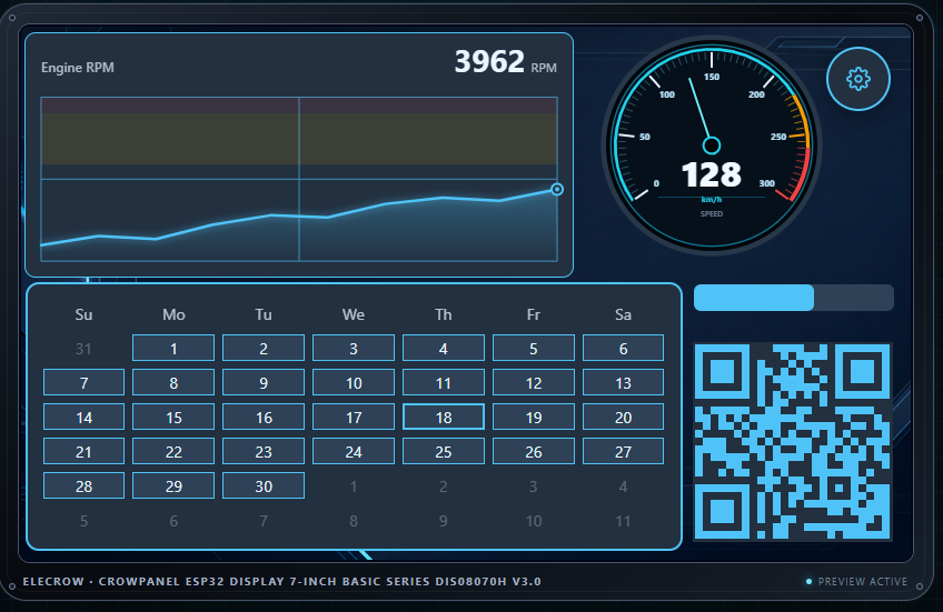 ForgeUI-generated industrial interface running on an Elecrow CrowPanel ESP32 7-inch display